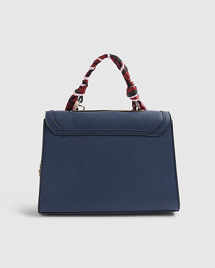 Blue Embossed Charm Tote Bag