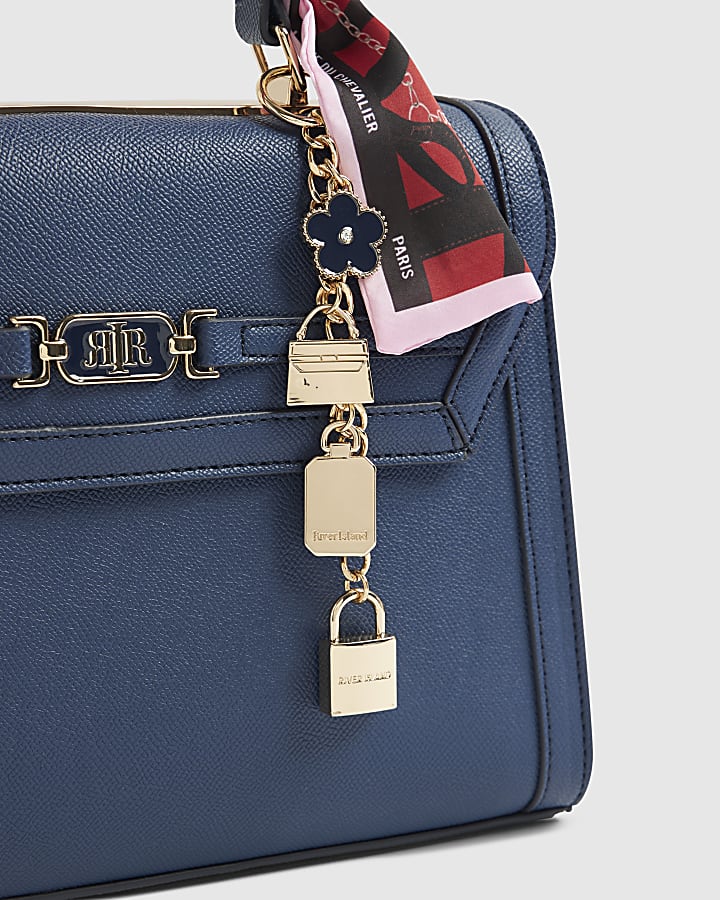 Blue Embossed Charm Tote Bag