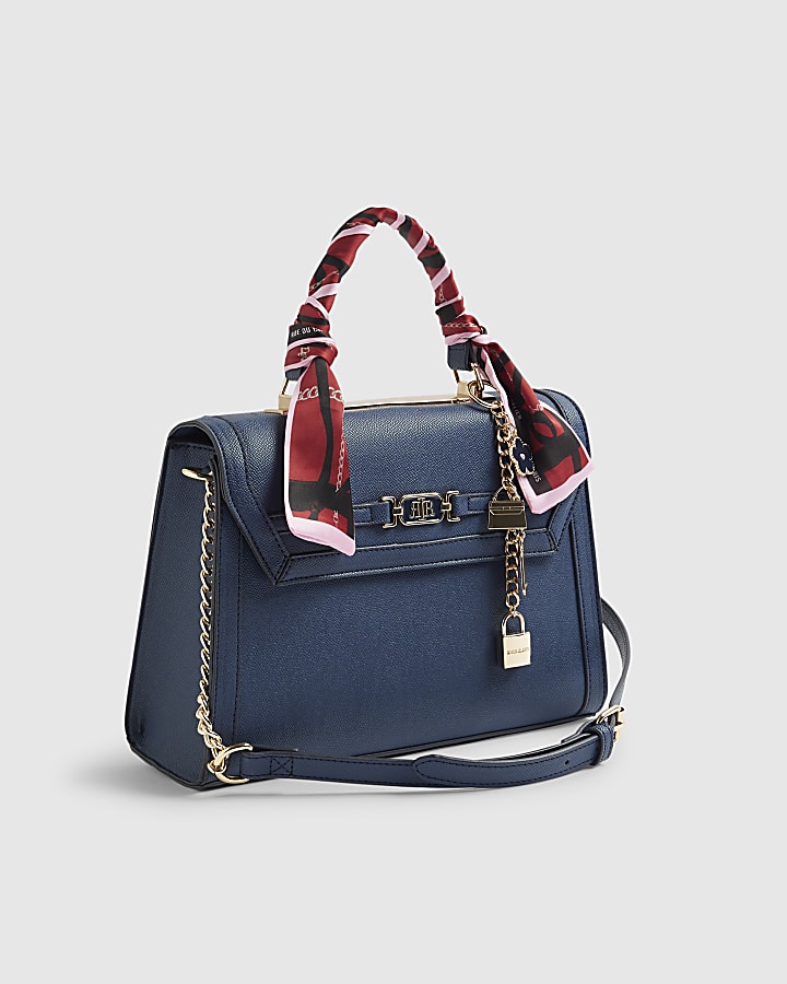 Blue Embossed Charm Tote Bag