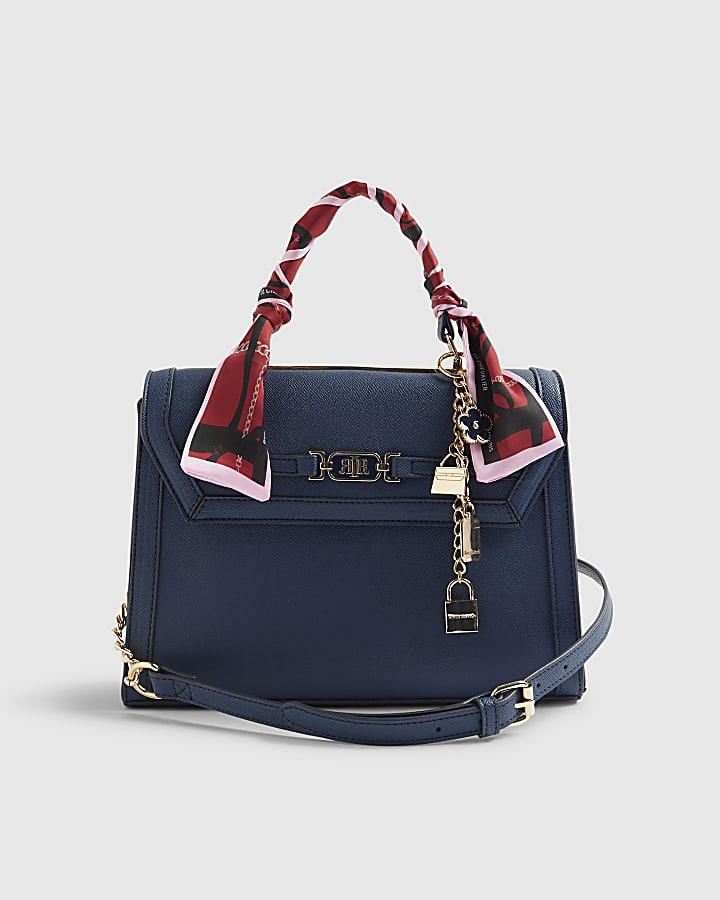 Blue Embossed Charm Tote Bag