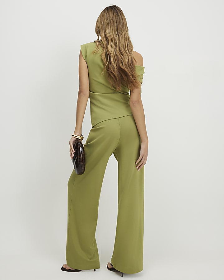 Green Ponte Wide Leg Trousers