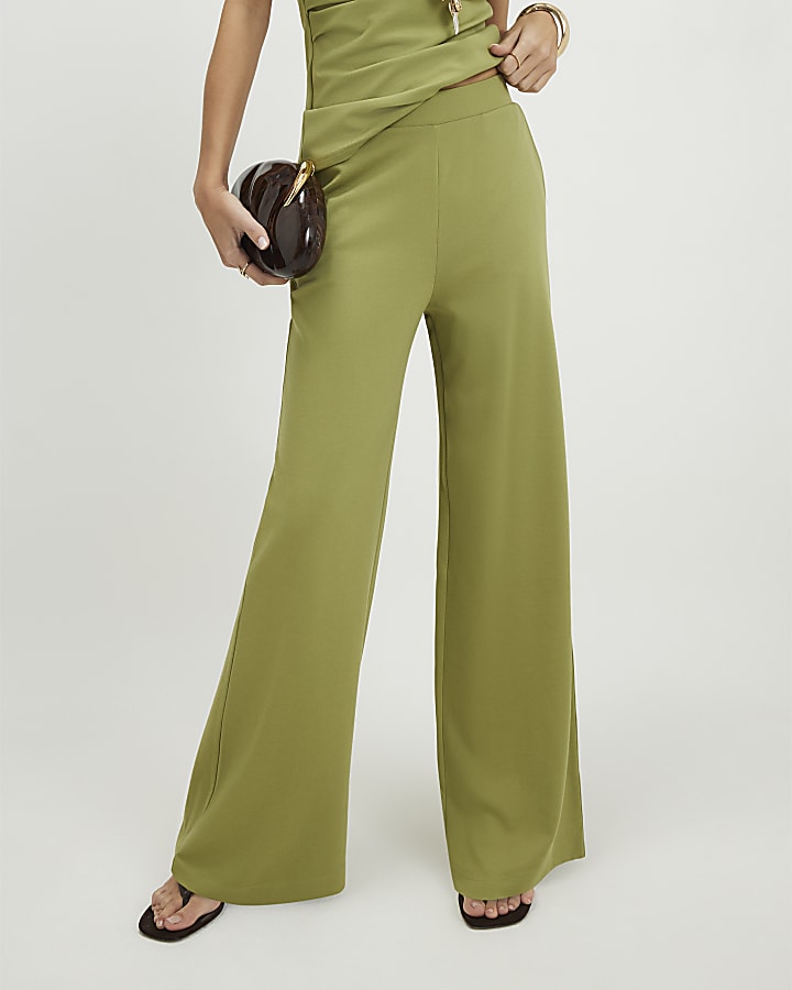 Green Ponte Wide Leg Trousers