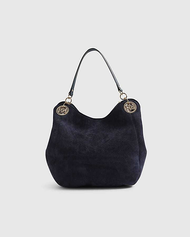 Navy Branded Eyelet Slouch Shoulder Bag