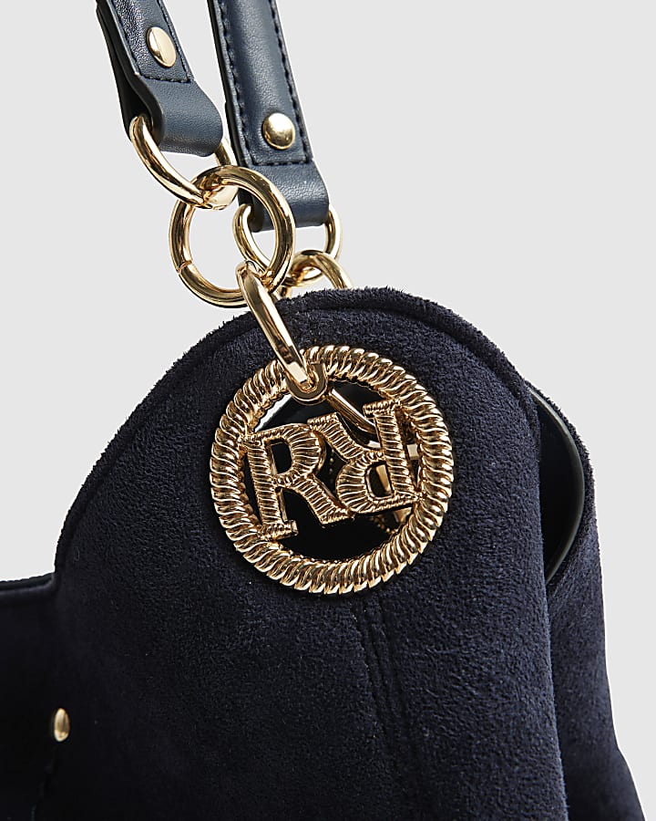 Navy Branded Eyelet Slouch Shoulder Bag