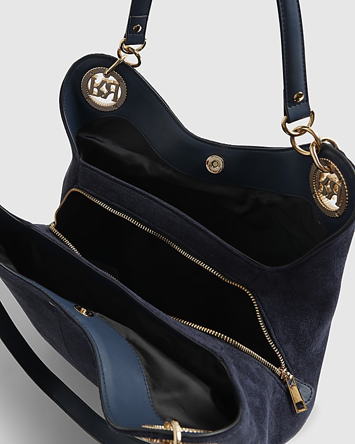 Navy Branded Eyelet Slouch Shoulder Bag