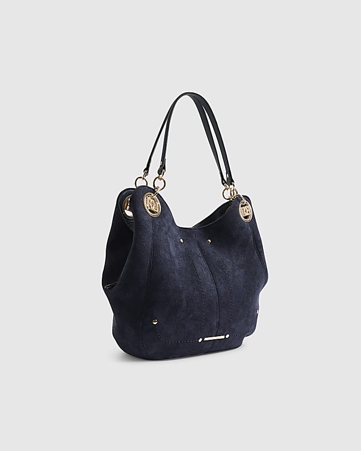Navy Branded Eyelet Slouch Shoulder Bag