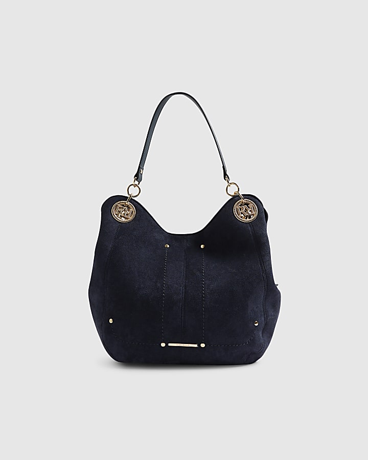 Navy Branded Eyelet Slouch Shoulder Bag
