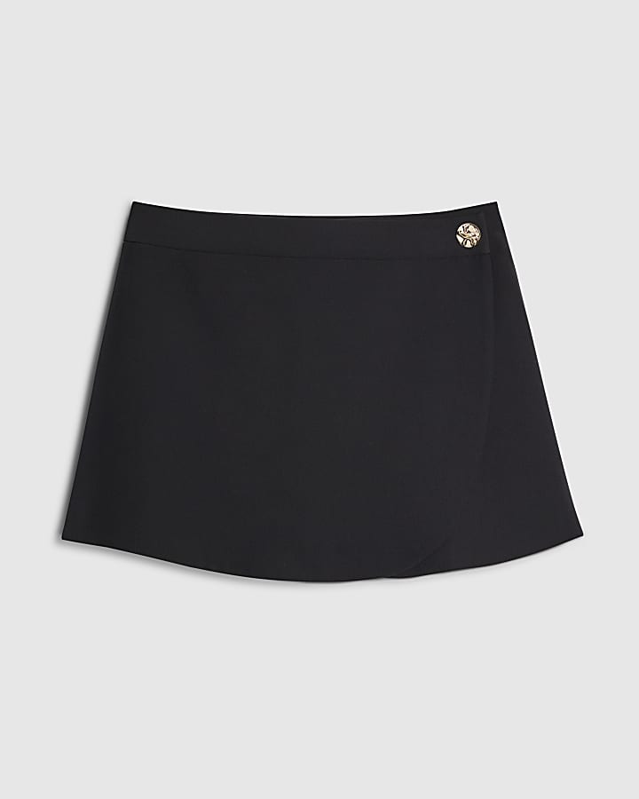 Black Wrap Button Detail Skort