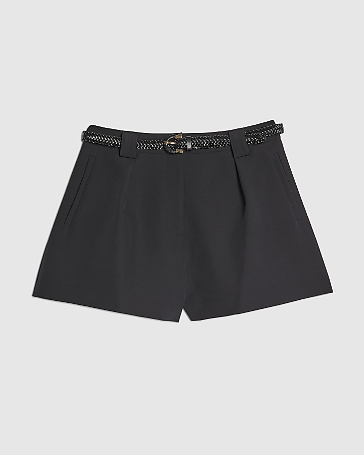 Black Tailored Belted Shorts