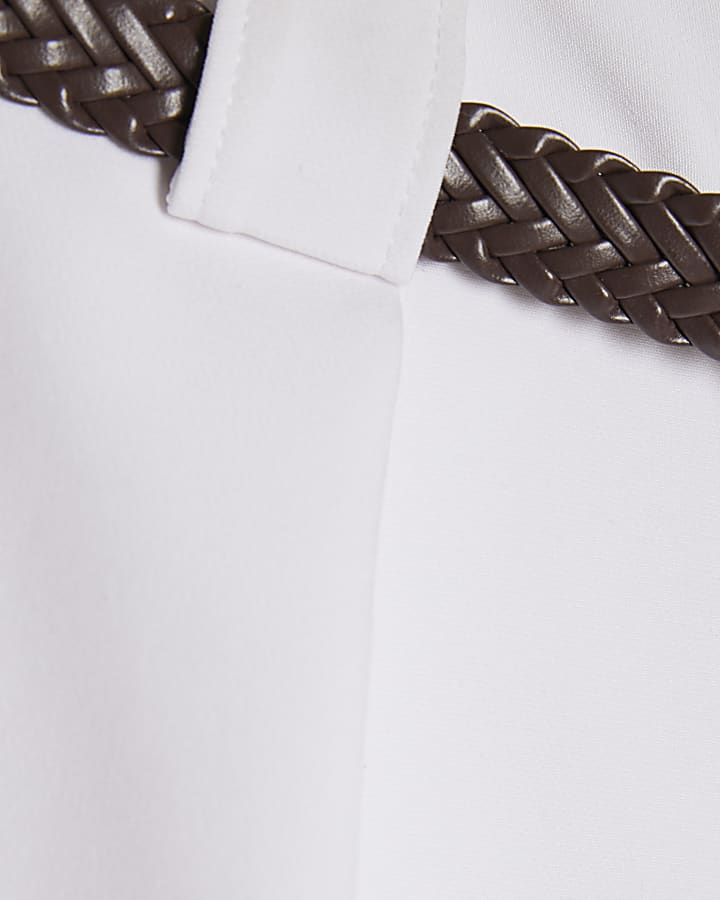 White Plaited Belted Shorts