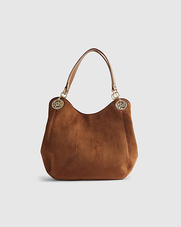 Brown Branded Eyelet Slouch Shoulder Bag