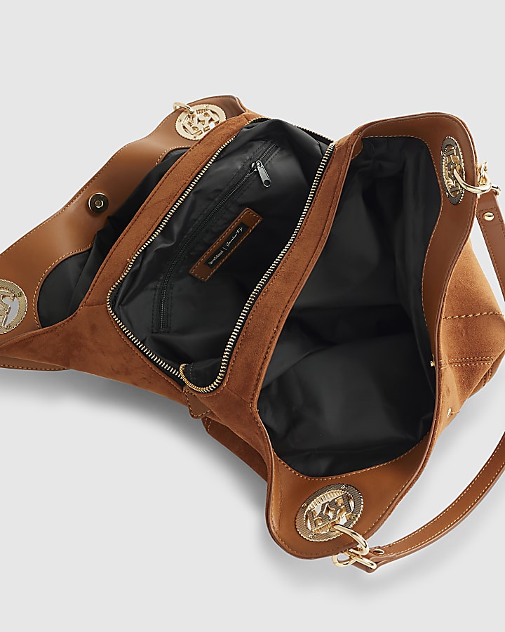 Brown Branded Eyelet Slouch Shoulder Bag