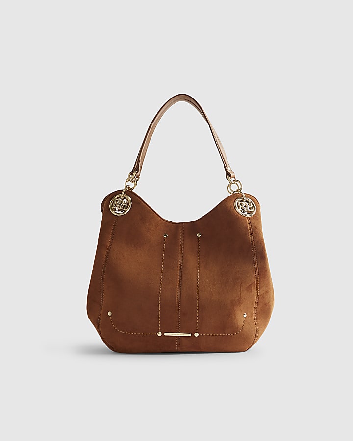 Brown Branded Eyelet Slouch Shoulder Bag