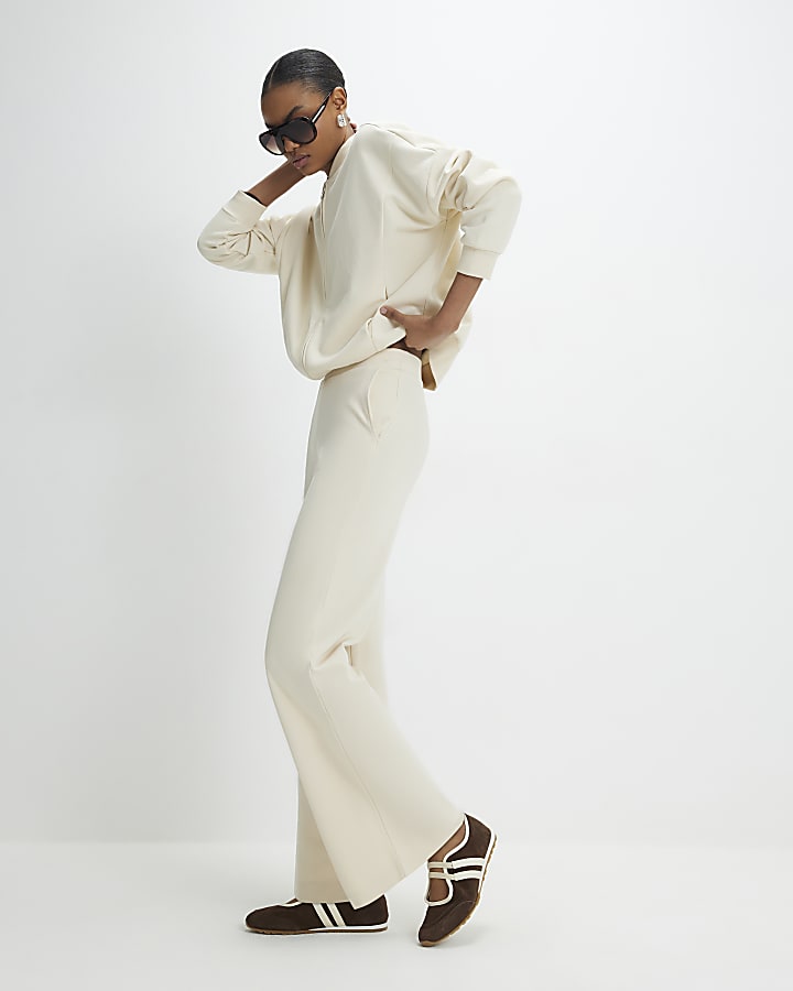 Cream Ponte Wide Leg Trousers