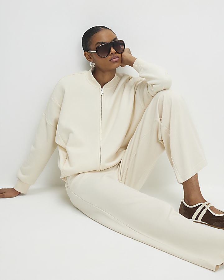 Cream Ponte Wide Leg Trousers