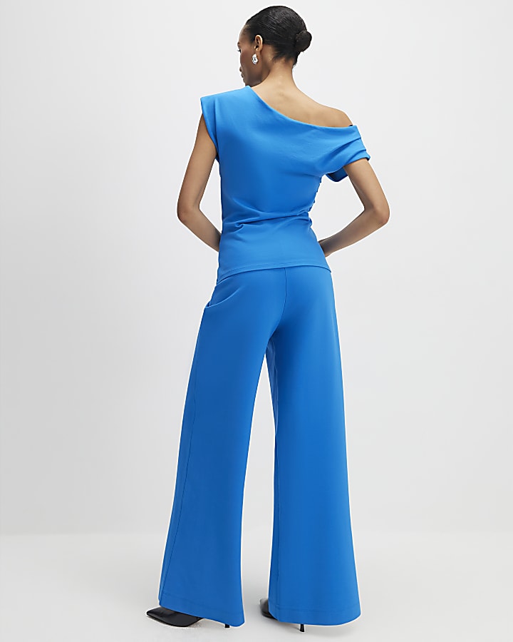 Blue Stretch Wide Leg Trousers