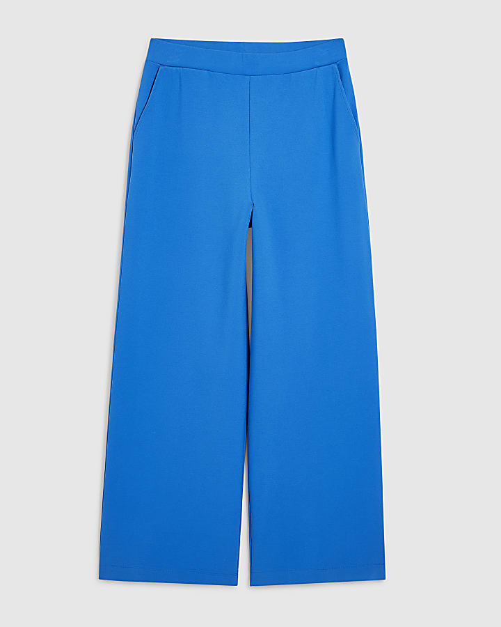 Blue Stretch Wide Leg Trousers