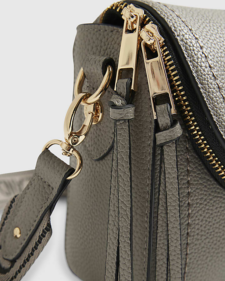 Grey Zip Detail Crossbody Bag