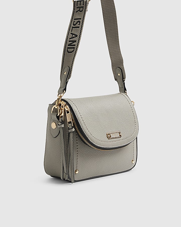 Grey Zip Detail Crossbody Bag