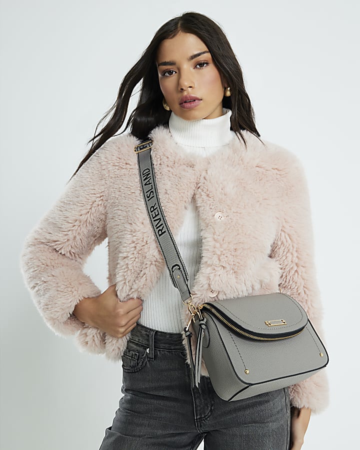 Grey Zip Detail Crossbody Bag