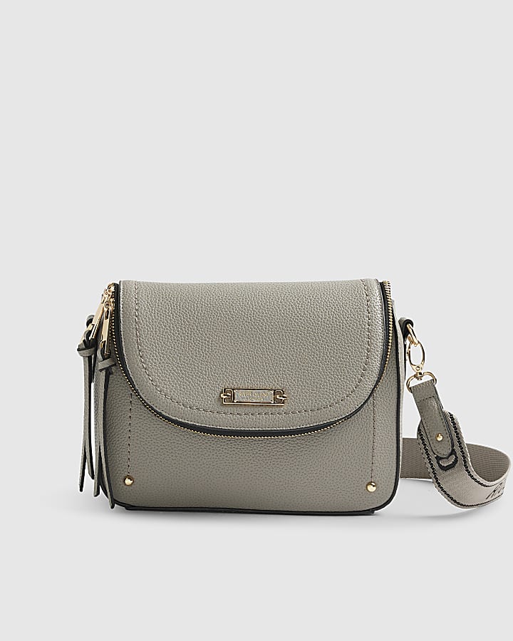 Grey Zip Detail Crossbody Bag