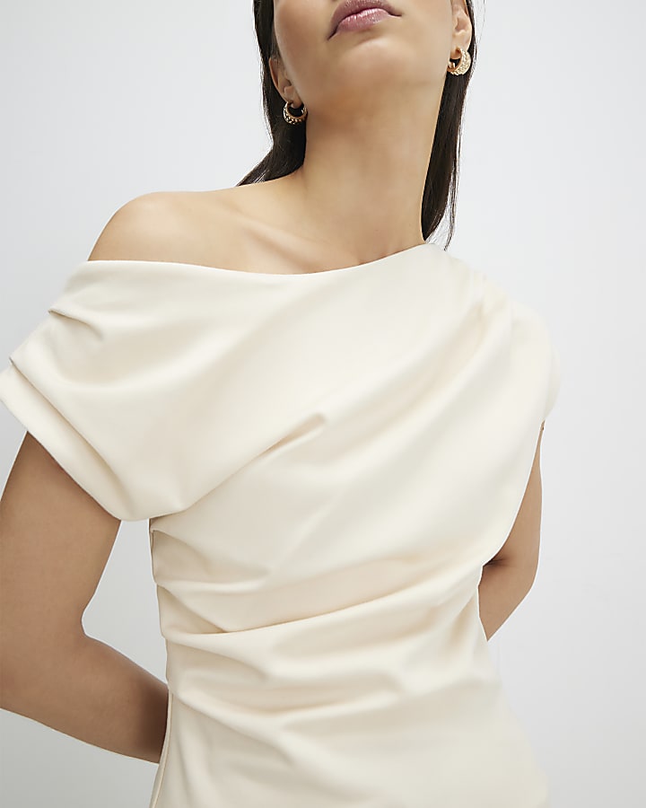 Cream Sleeveless Ponte Drape Top