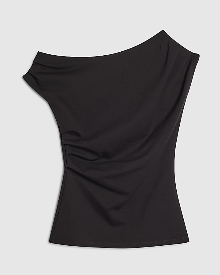 Black Stretch Sleeveless Drape Top
