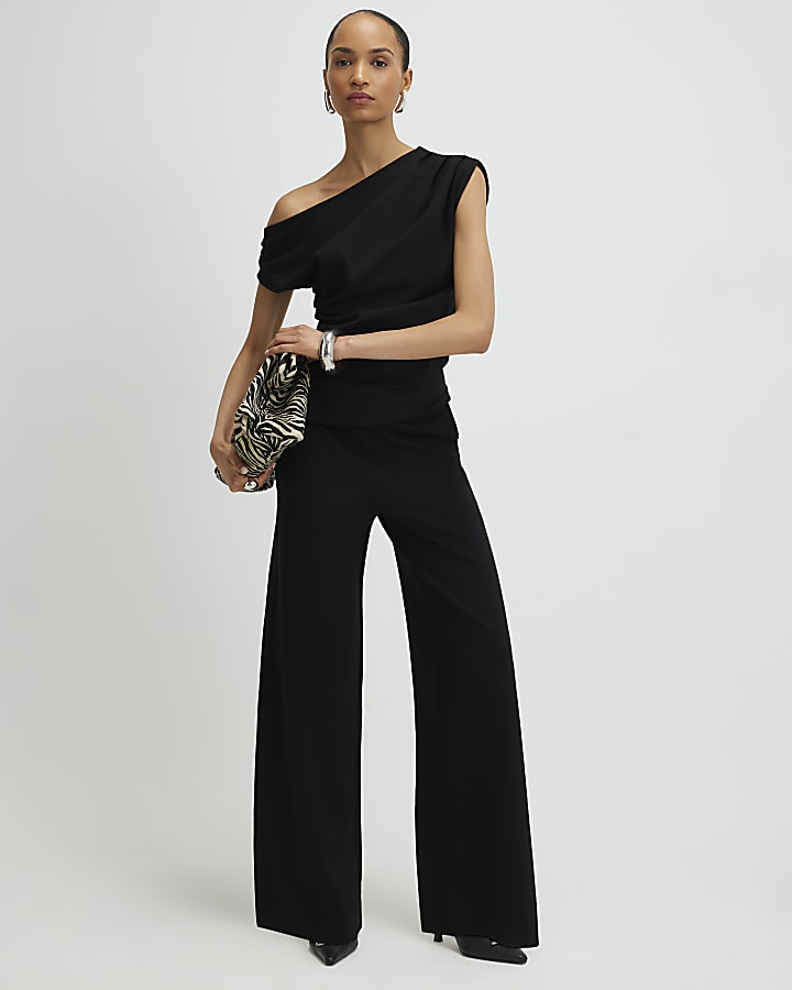 Black Stretch Sleeveless Drape Top