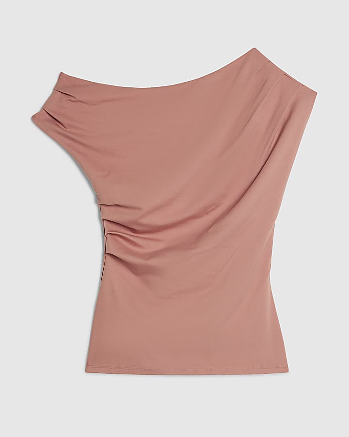 Pink Stretch Sleeveless Drape Top