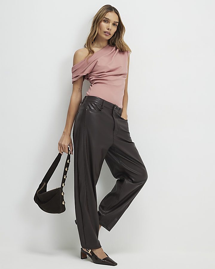 Pink Stretch Sleeveless Drape Top