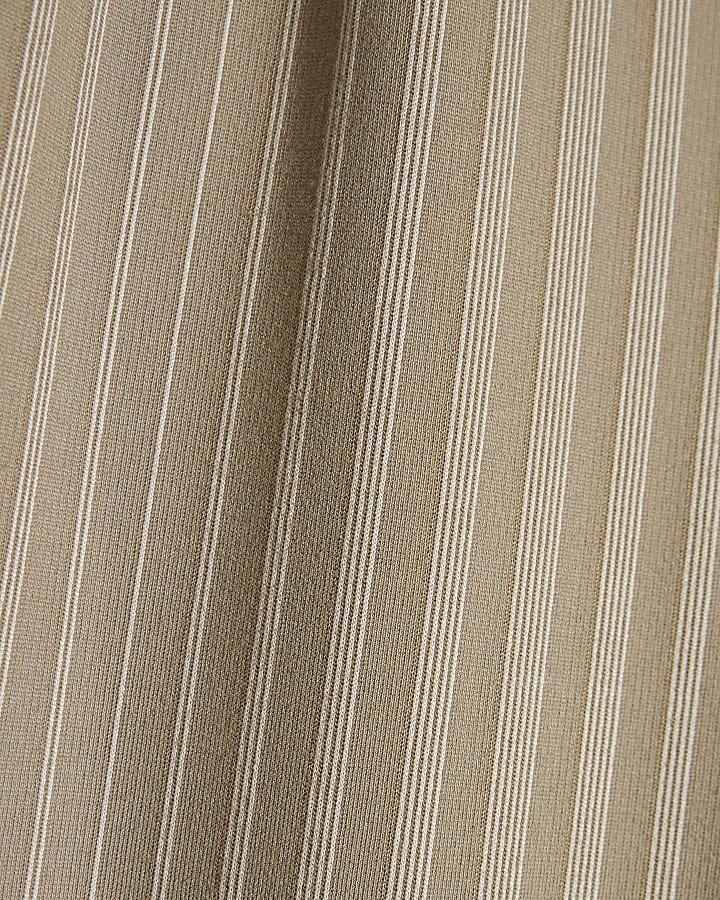 Beige Striped Wide Leg Trousers