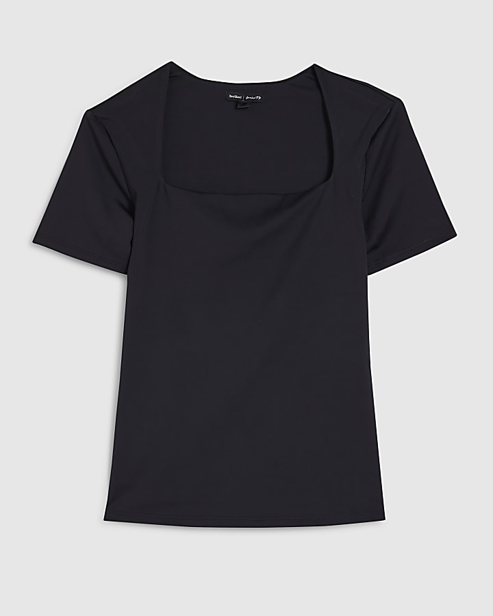 Black Square Neck Fitted Top