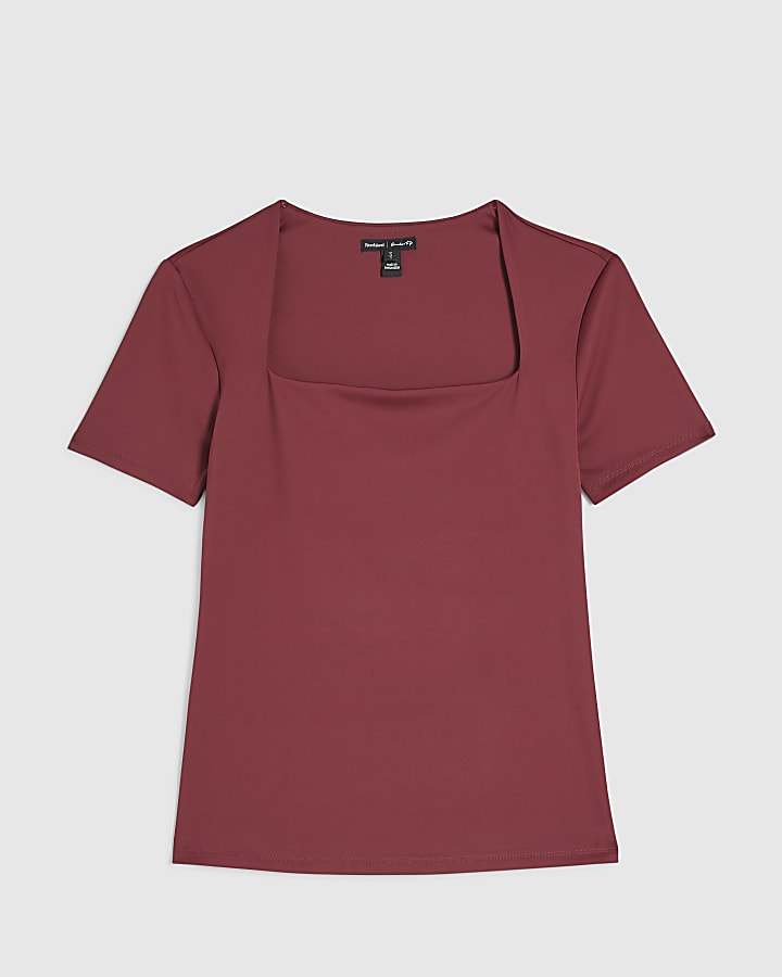Red Square Neck Fitted Top