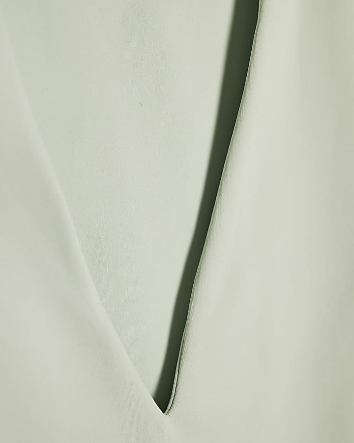 Green Plunge Neckline Long Sleeve Bodysuit