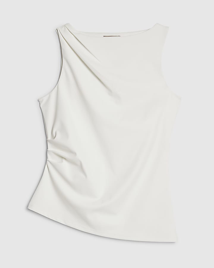 White Sleeveless Slash Neck Top