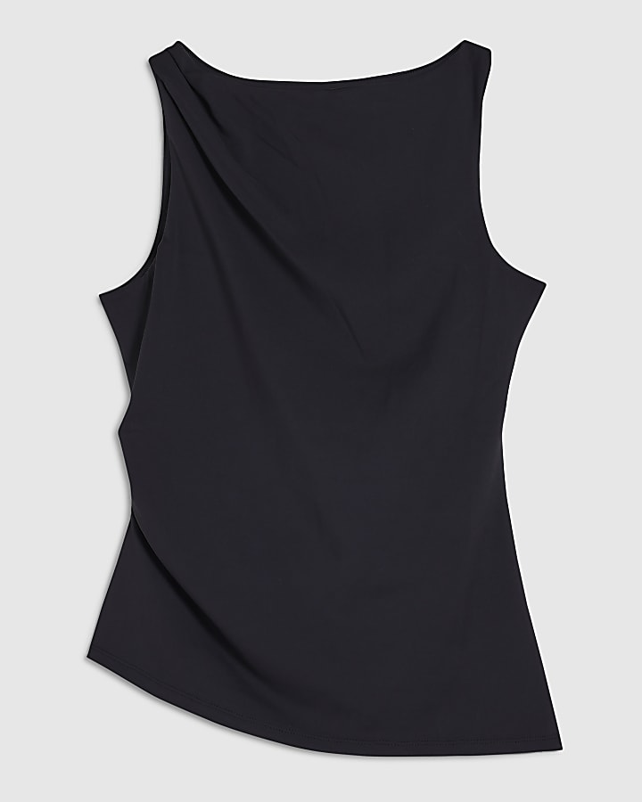 Black Sleeveless Slash Neck Top