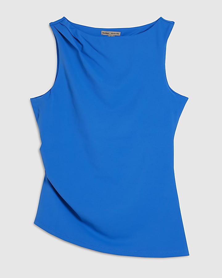 Blue Sleeveless Slash Neck Top