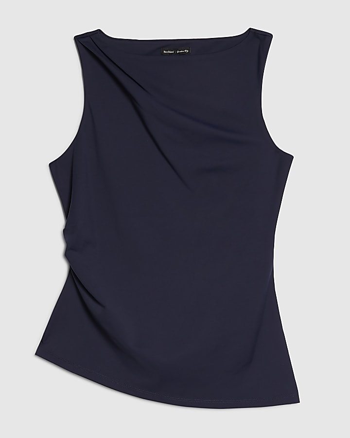 Navy Sleeveless Slash Neck Top
