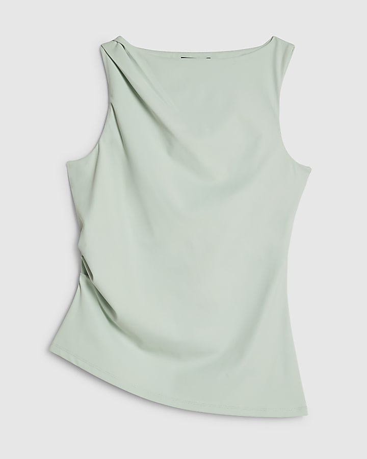 Green Sleeveless Slash Neck Top