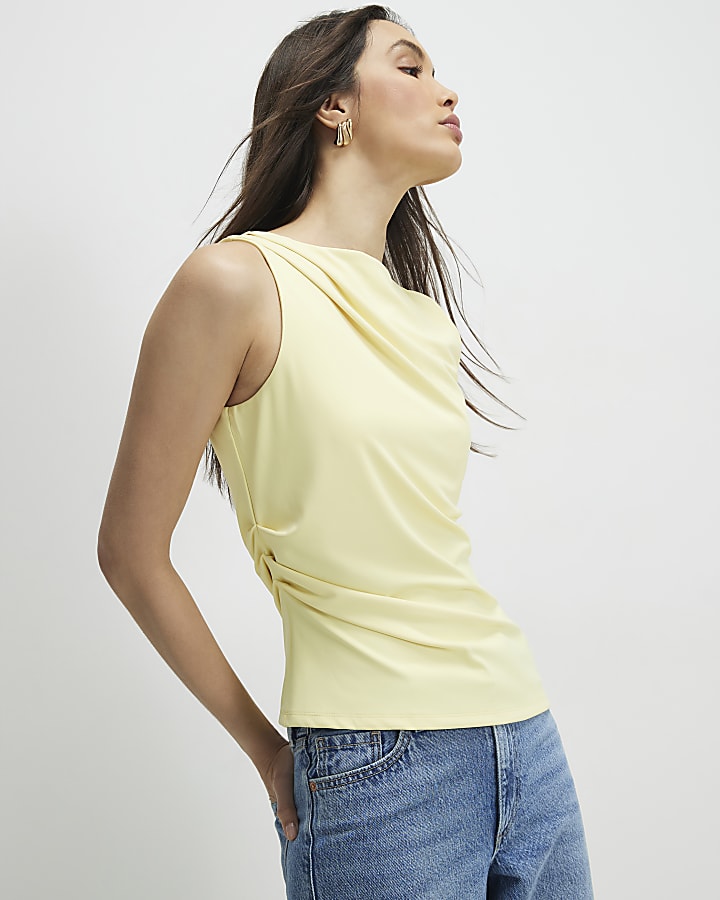 Yellow Sleeveless Slash Neck Top
