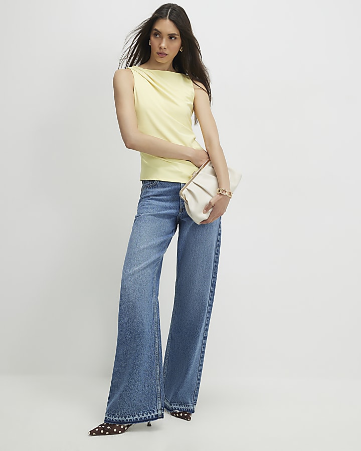 Yellow Sleeveless Slash Neck Top