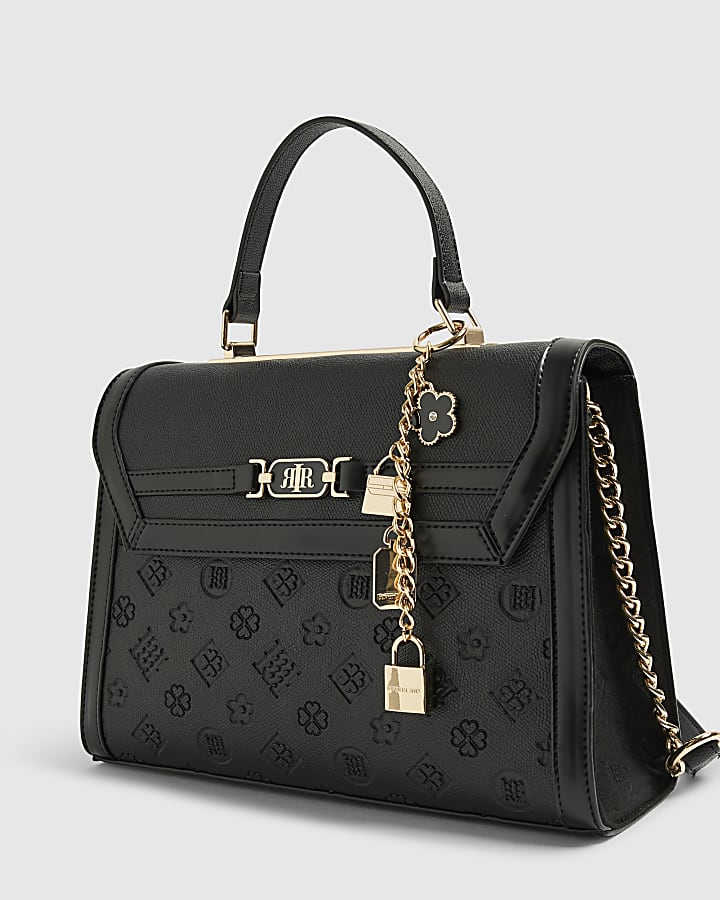 Black Embossed Charm Tote Bag