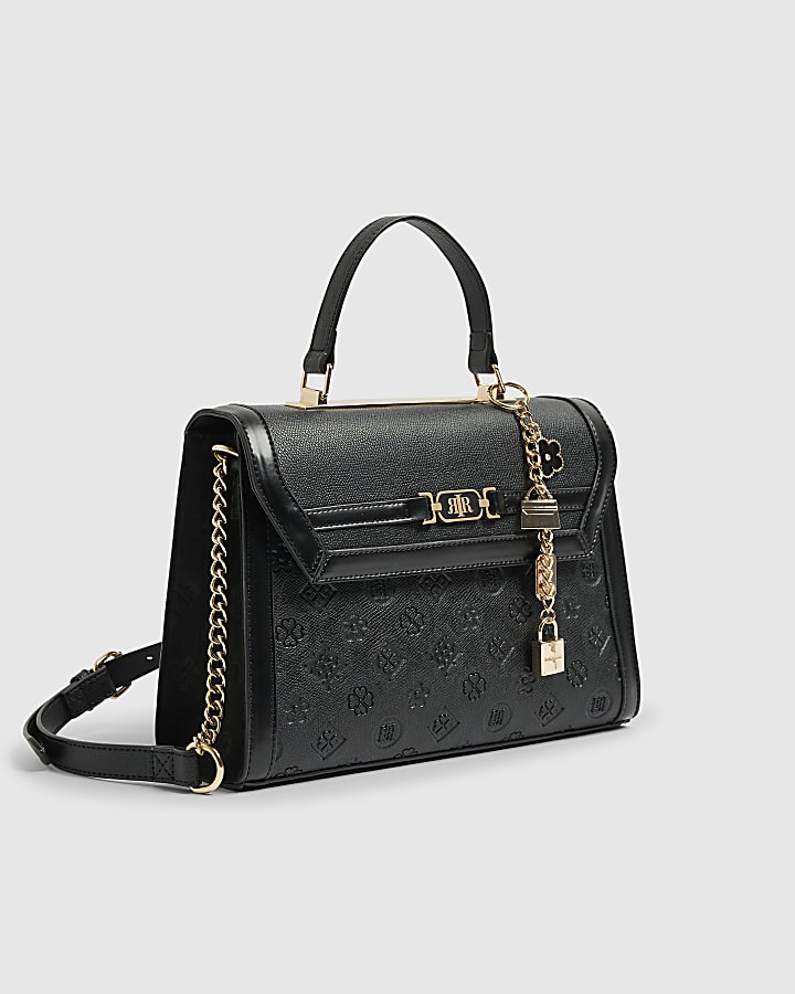 Black Embossed Charm Tote Bag