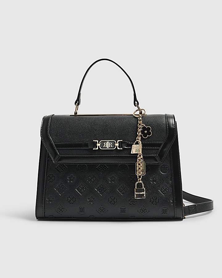 Black Embossed Charm Tote Bag