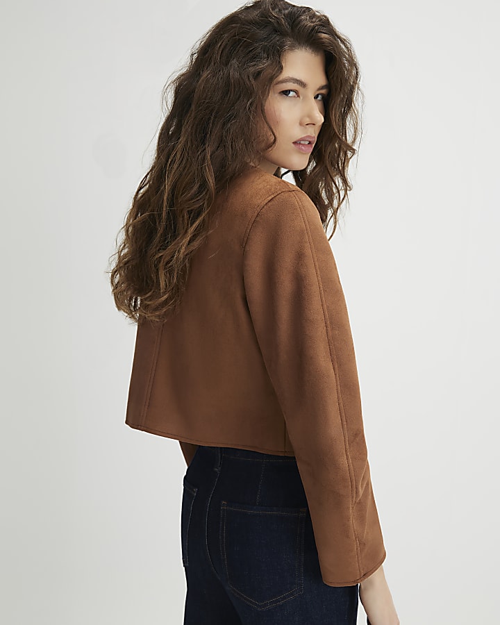 Brown Faux Suede Button Up Trophy Jacket