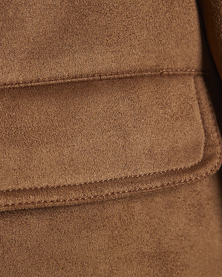 Brown Faux Suede Button Up Trophy Jacket