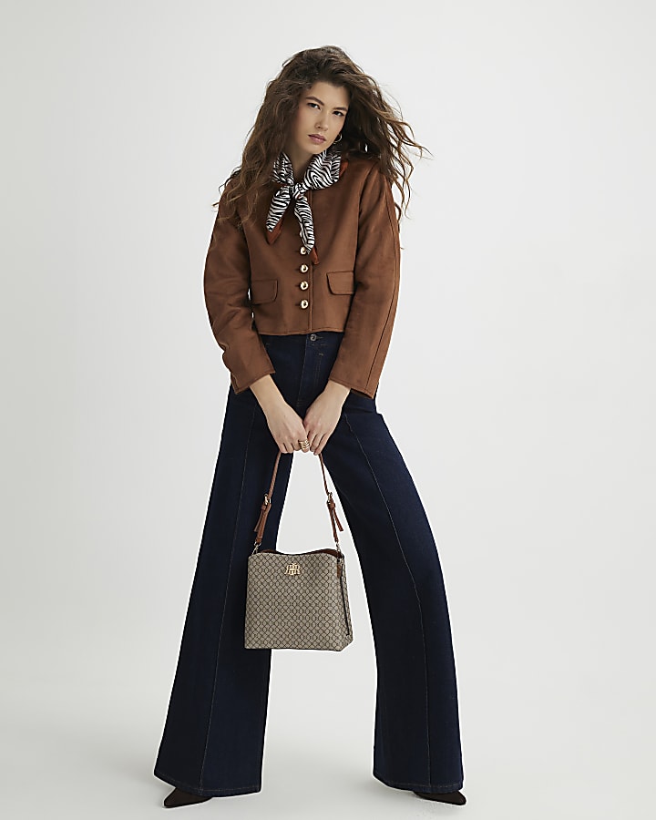 Brown Faux Suede Button Up Trophy Jacket