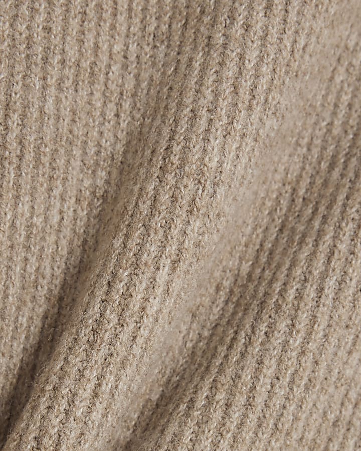 Beige Knitted Funnel Neck Jumper