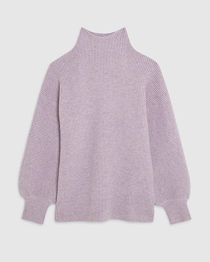 Purple Knitted Funnel Neck Jumper