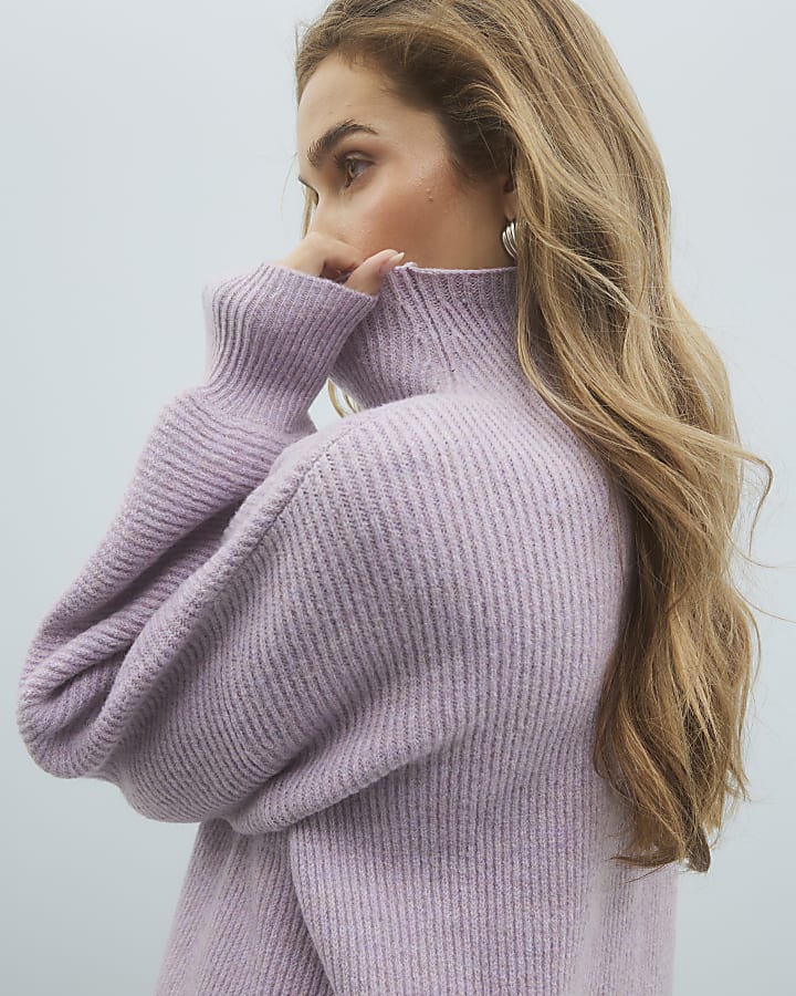 Purple Knitted Funnel Neck Jumper